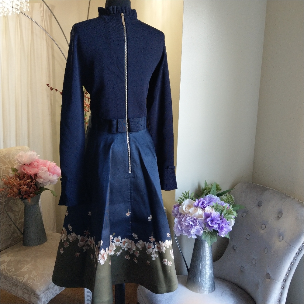 🍒NWT🍒 TED BAKER NAVY FULL SKIRTED DRESS - Picture 7 of 15